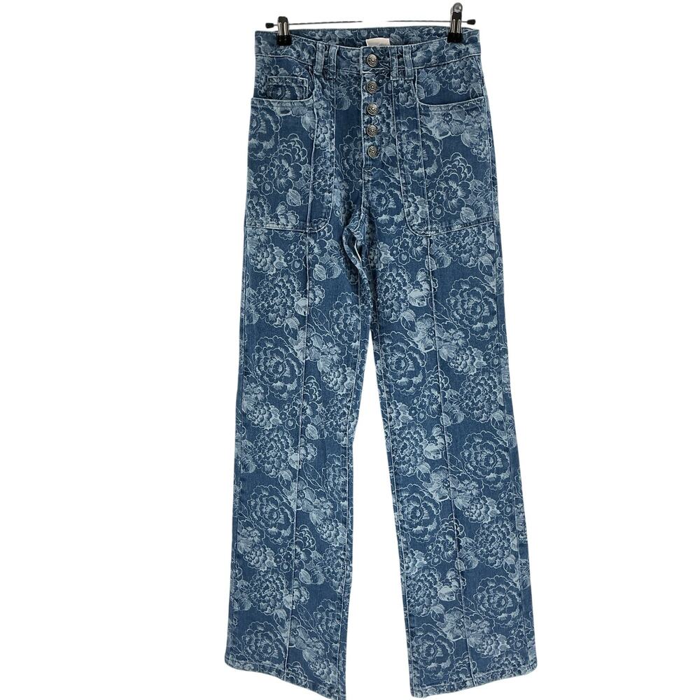 Cinq A Sept Floral Blue Vivian Denim Jeans Size 0 - Picture 2 of 4
